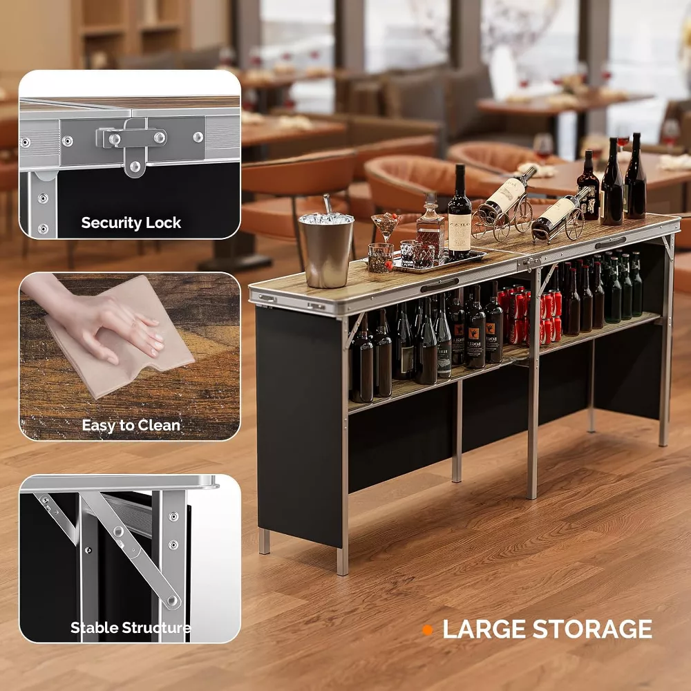 Portable Bar Table, 2-Tier Shelves - Image 2