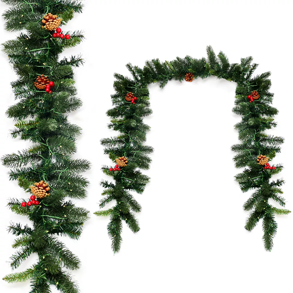 Pre-lit Artificial Christmas Garland Red Berries w/ 100 LED Lights & Timer - Image 3