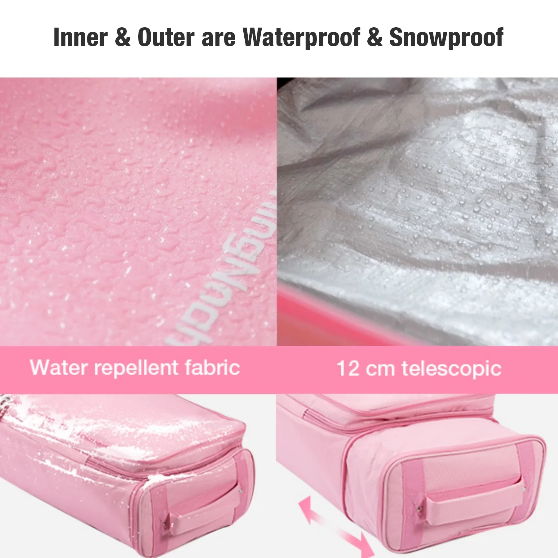 Rolling Ski Bags with Wheel,  Padded Waterproof Snowboard Bag for Air Travel, Fits Single Ski & Skis with 3 Separation Storage, Unisex Adjustable Length, Pink - Image 5