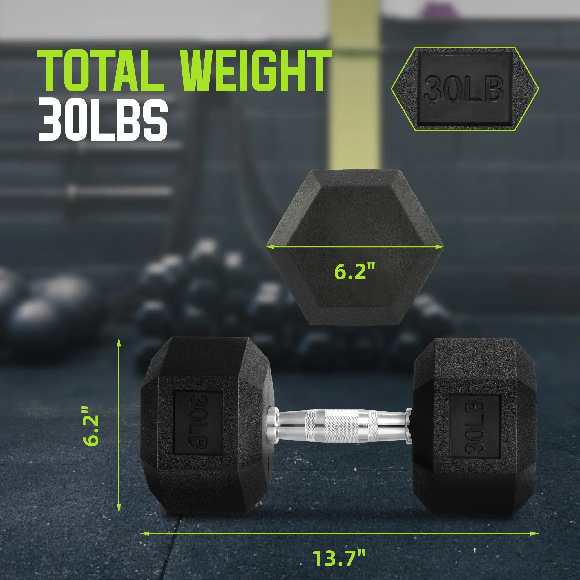 Rubber Hex Dumbbells, 1-Piece, Black - Image 3