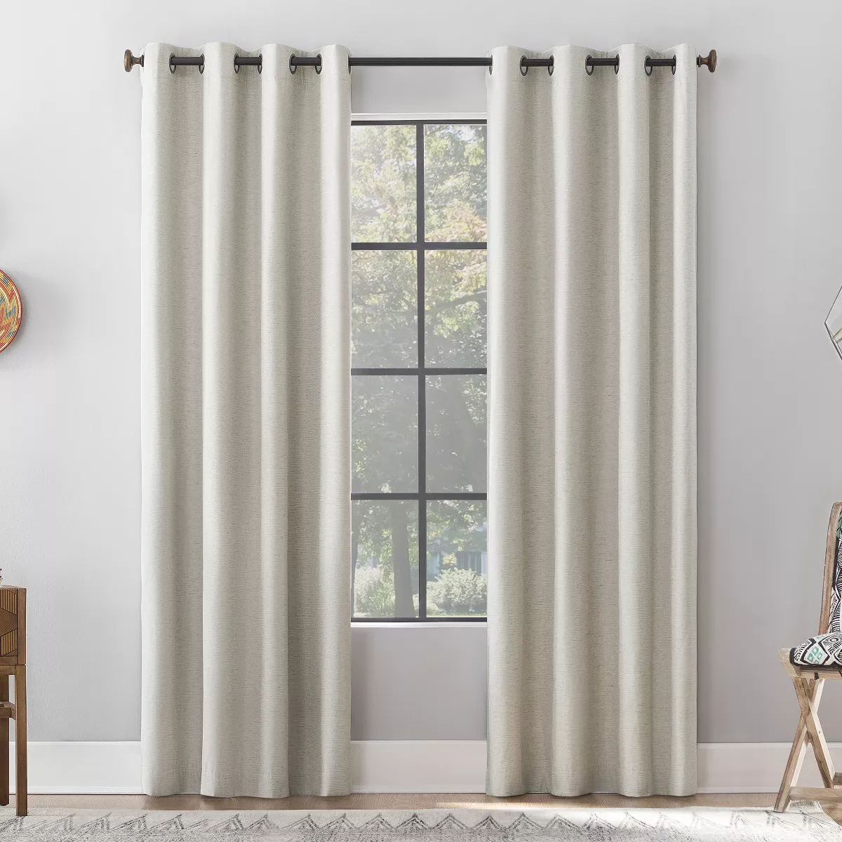 Total Blackout Textured Linen Blend Grommet Top Curtain Panel - Set of 2