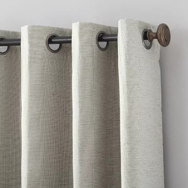 Total Blackout Textured Linen Blend Grommet Top Curtain Panel - Set of 2 - Image 3