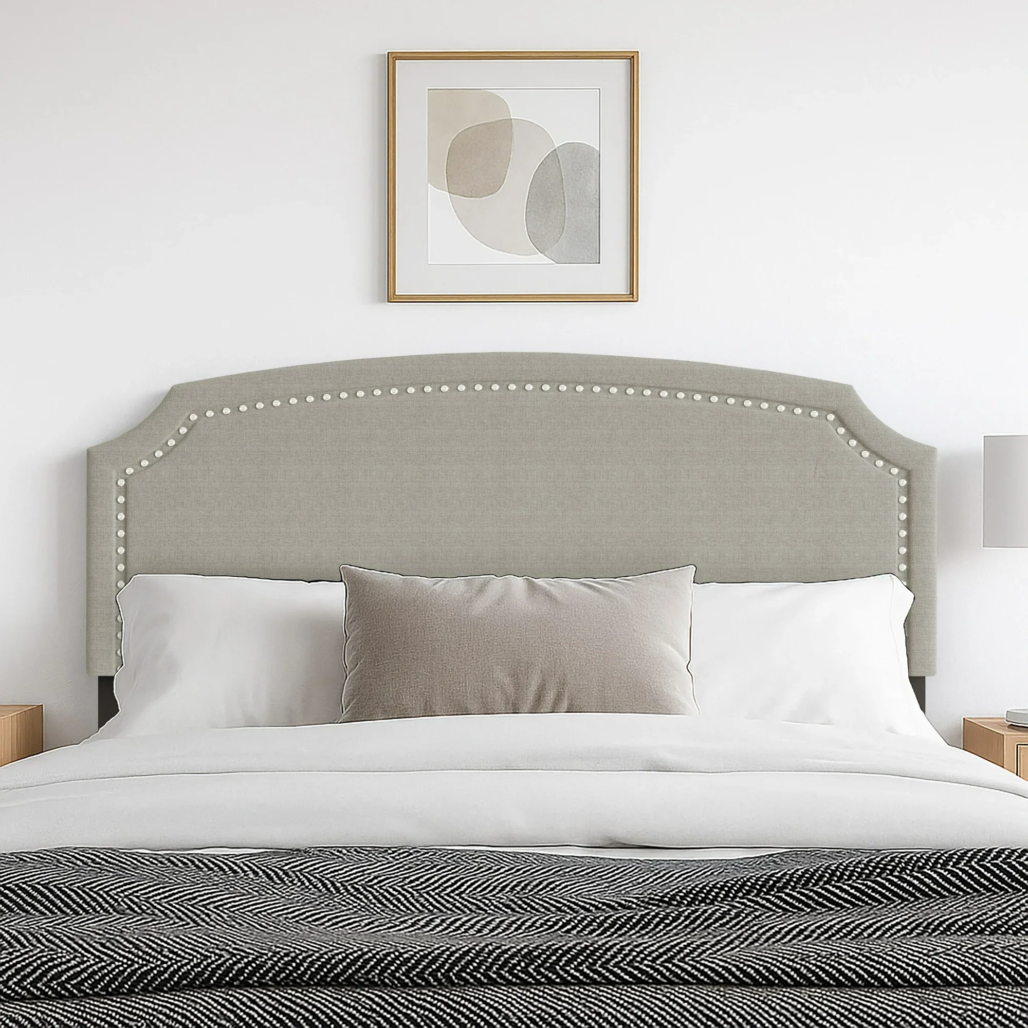 Cora Upholstered King Headboard with Nailhead Trim, Warm Gray - Image 5