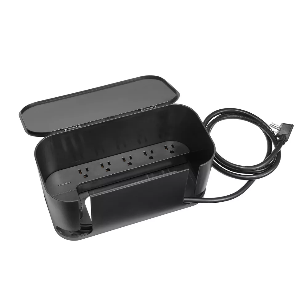 Cord Management Box Black: Cable Organizer & Cord Hider