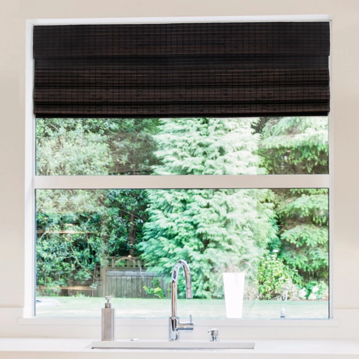 Cordless Bamboo Roman Shades, Flatweave Cordless Blinds, Espresso - Image 4