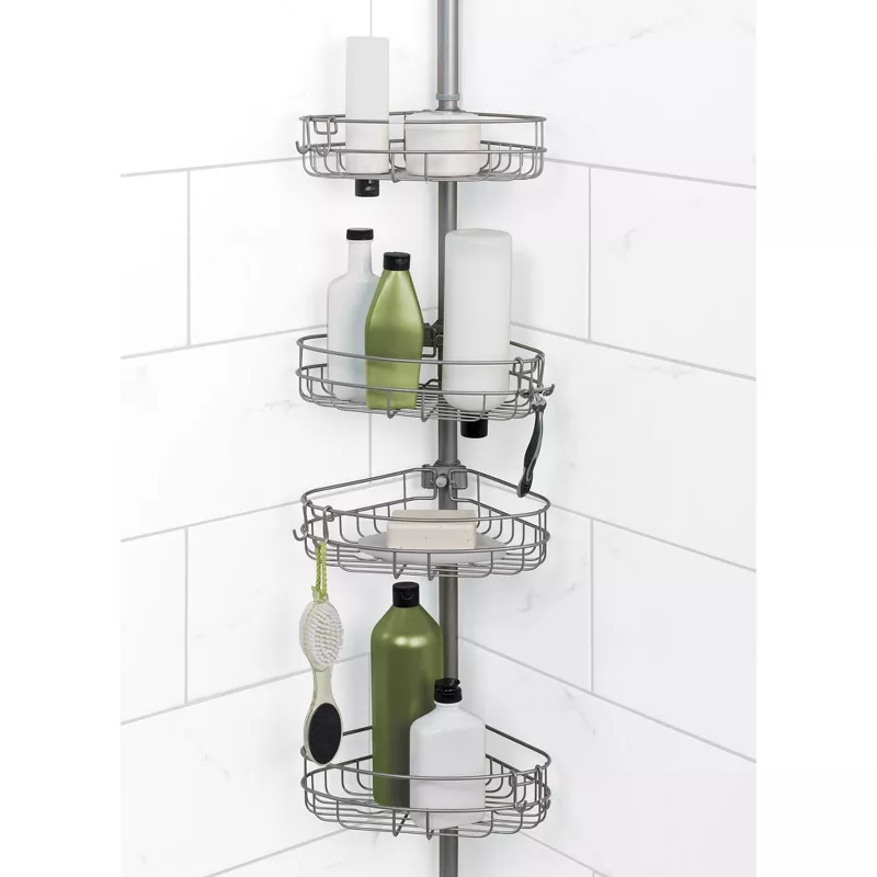 Corner Tension Pole Shower Caddy Nickel