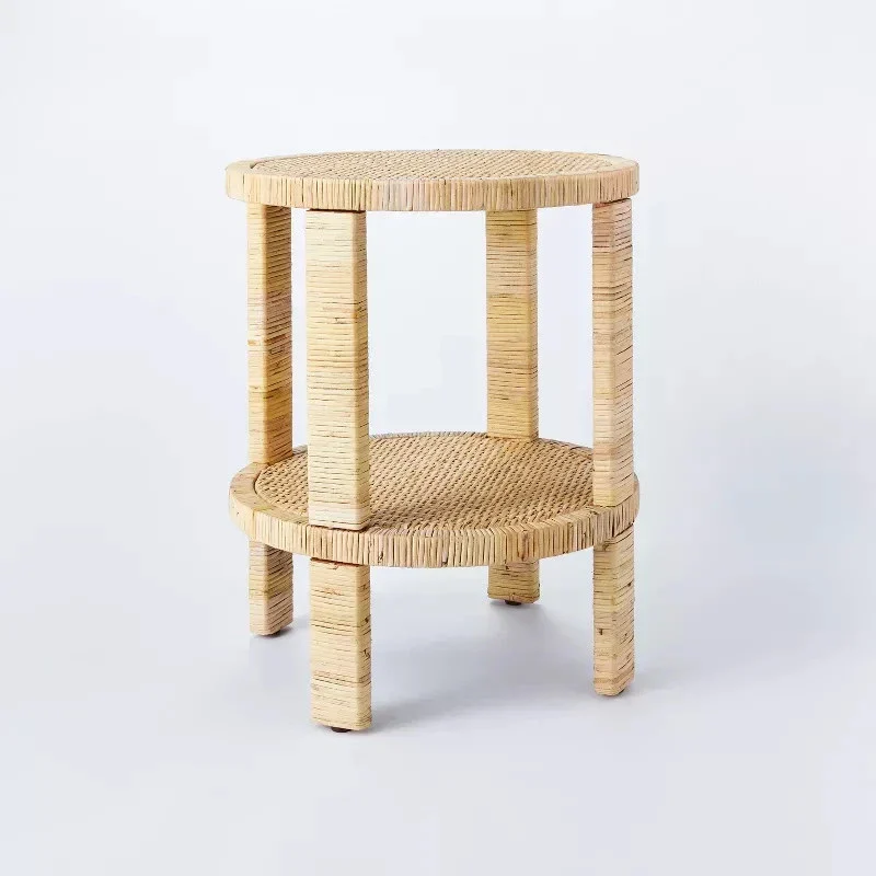 Costa Mesa Round Rattan Wrapped Accent Table - Tan SHOWROOM ITEM