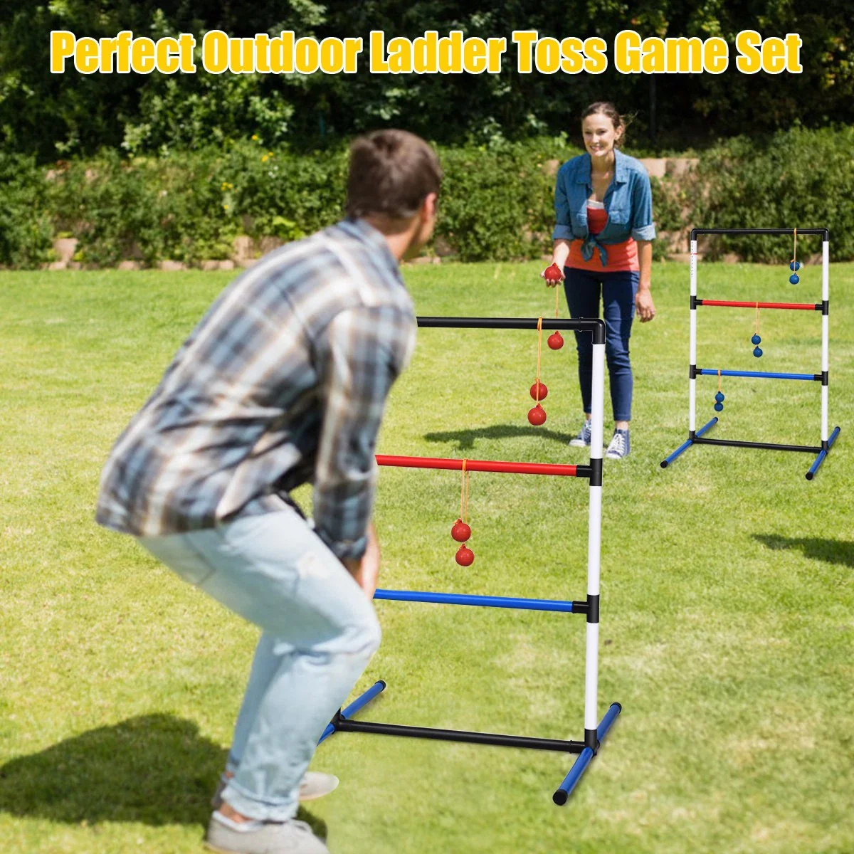 Portable Ladder Ball Toss Game Outdoor Set W Bags & Balls - Image 3