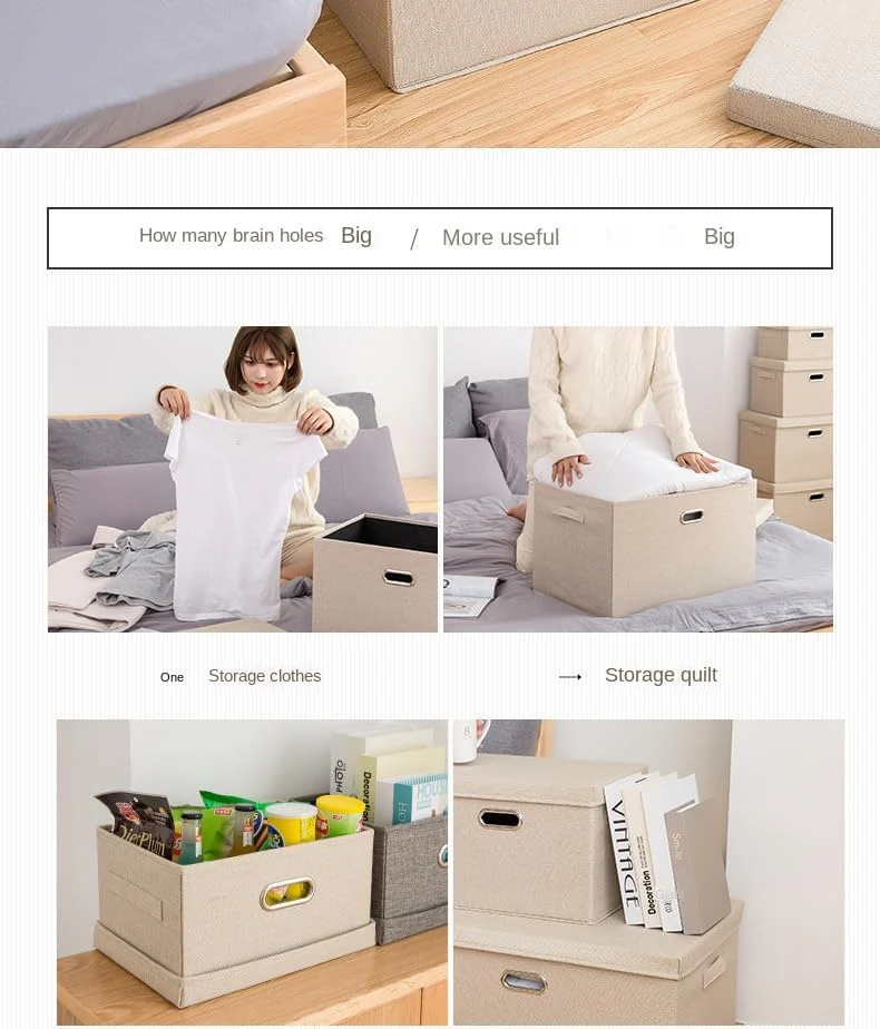 Cotton and Linen Fabric Storage Box Cotton and Linen Beige, XX-Large - Image 3