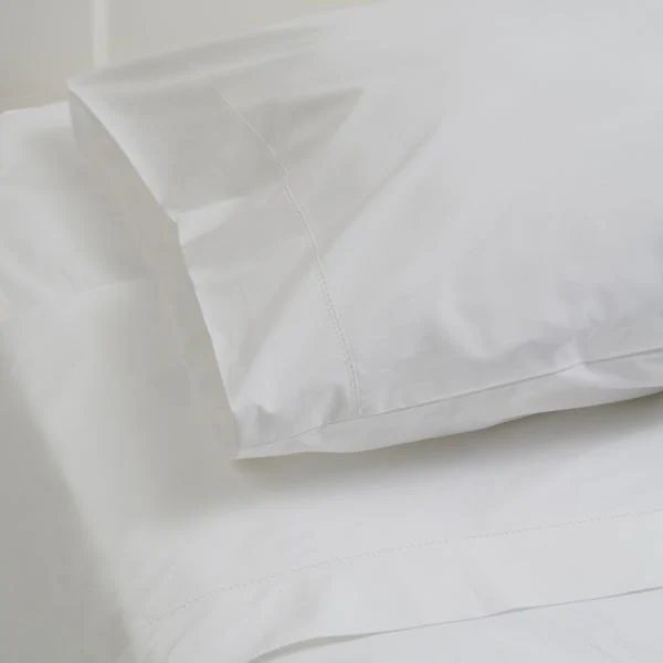 Cotton Percale Pillowcase (Pair) White Hemstitch King - Image 3