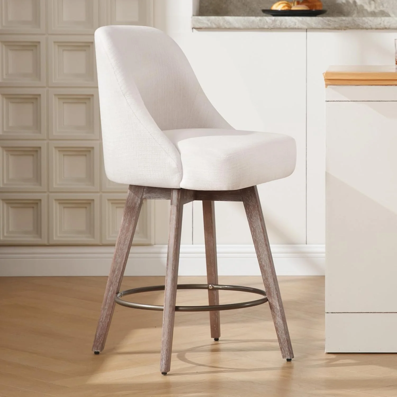 Counter Height Bar Stools, Modern Mid-Century, Off White