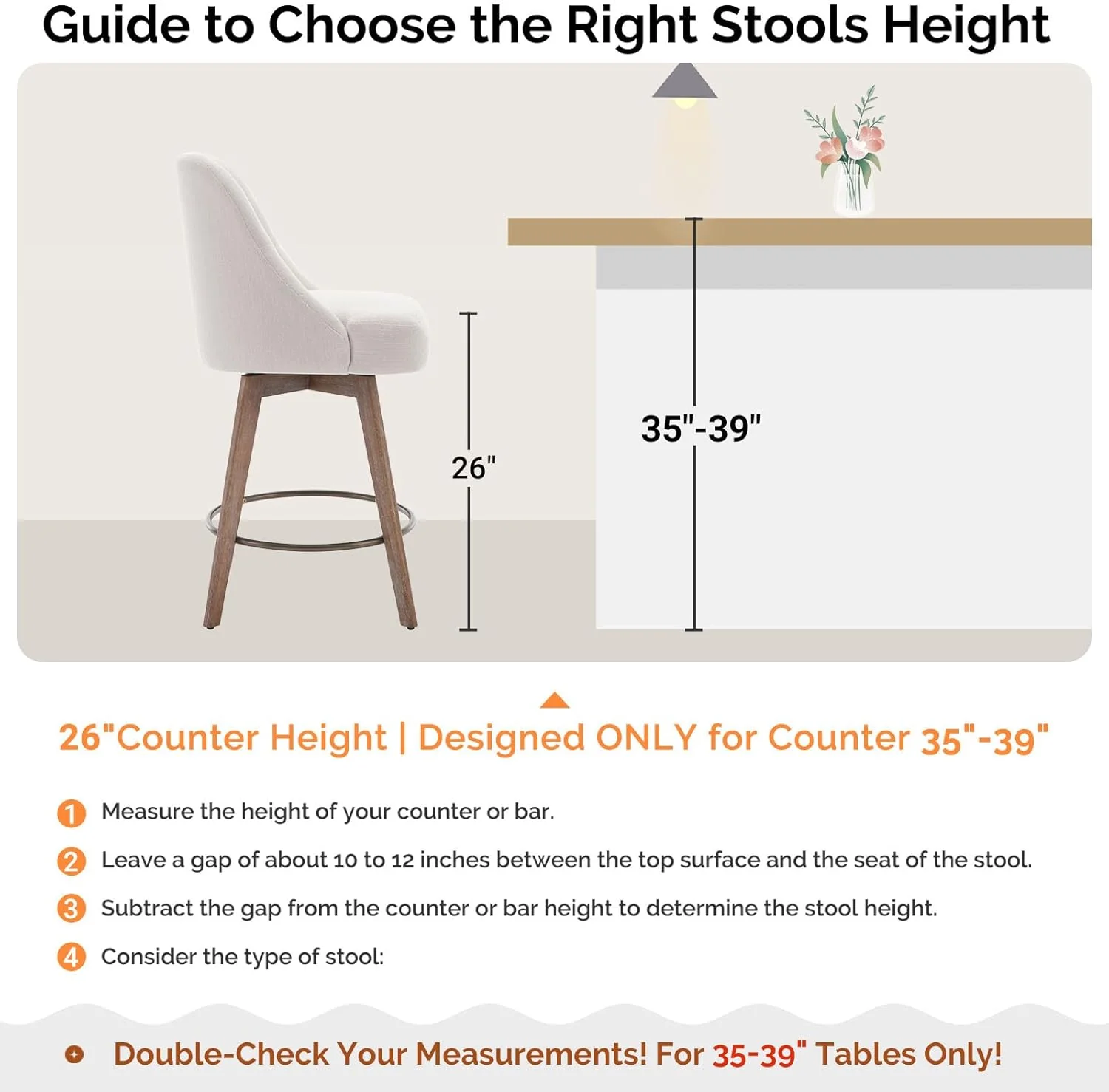 Counter Height Bar Stools, Modern Mid-Century, Off White - Image 5