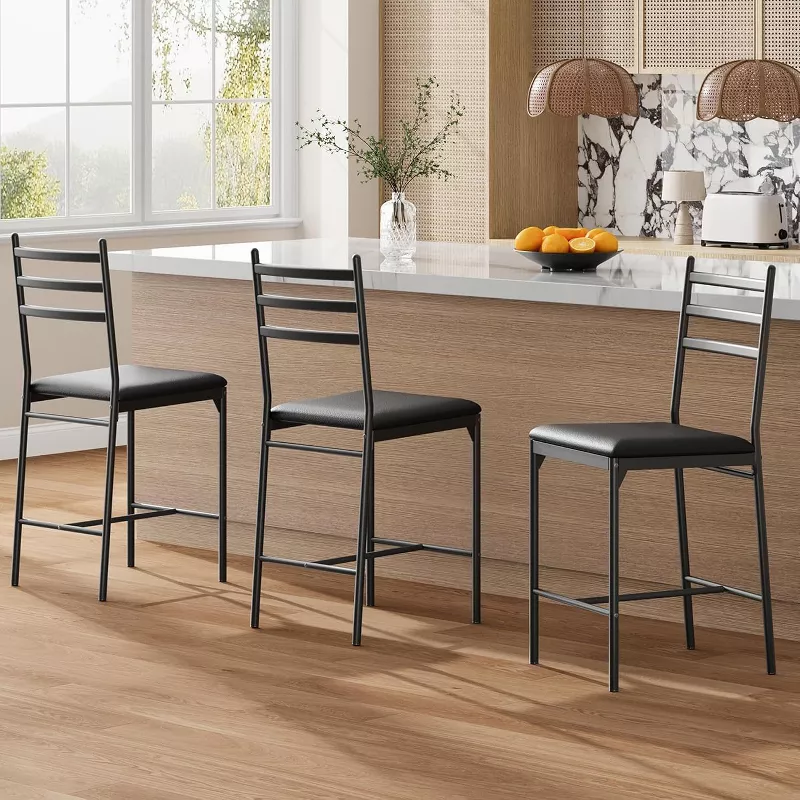Counter Height Barstools with Footrest and Back 2-Piece