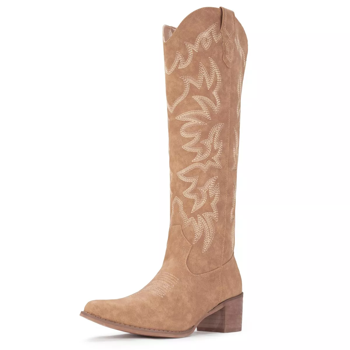 Cowboy Boots For Women Knee High Side Zipper Western Camel