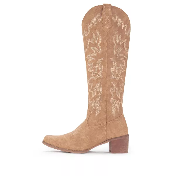 Cowboy Boots For Women Knee High Side Zipper Western Camel - Image 3