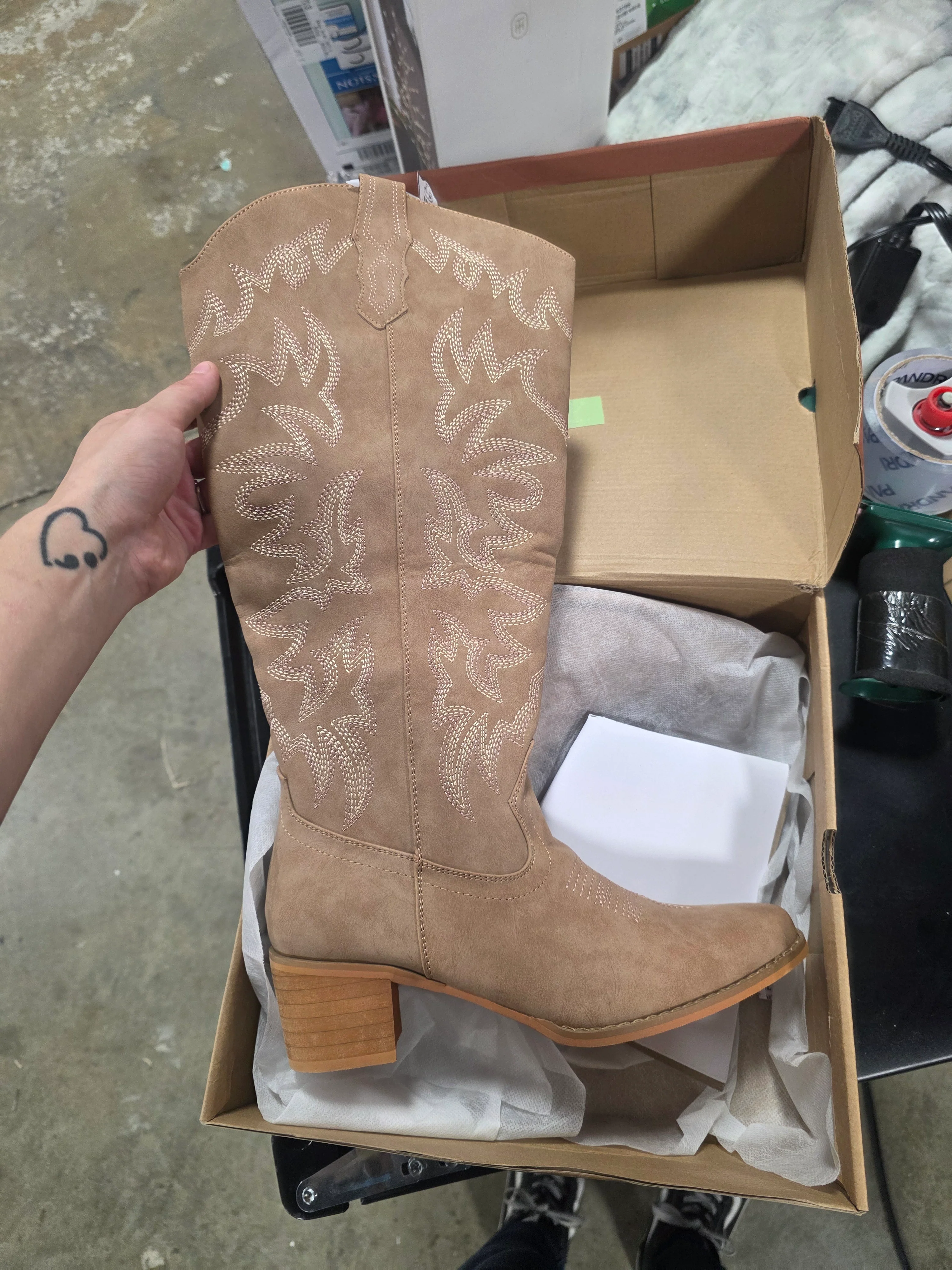 Cowboy Boots For Women Knee High Side Zipper Western Camel - Image 7
