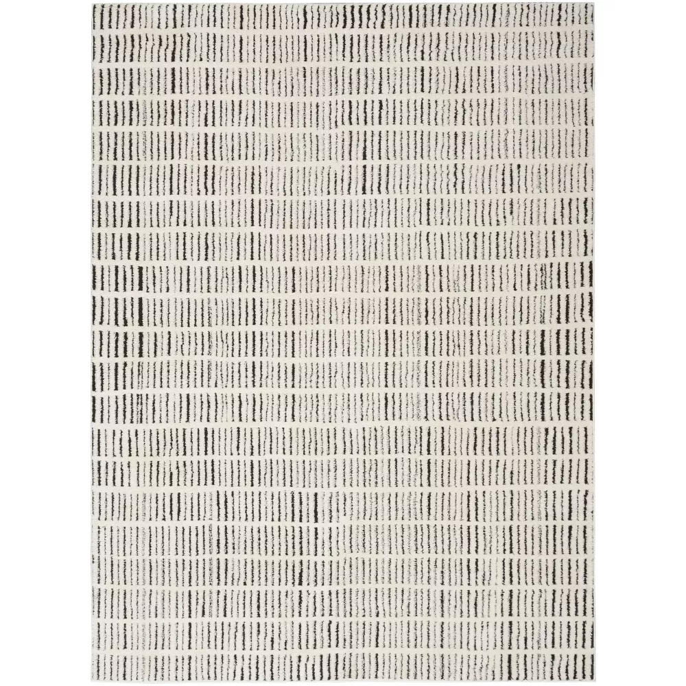 Cozy Modern Ivory Black Scandinavian Indoor Rug 5' x 7'