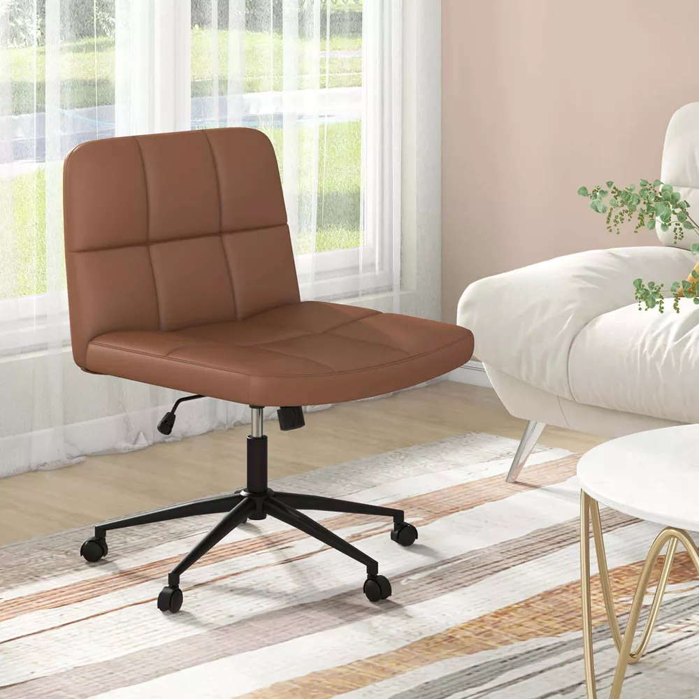 Criss Cross Chair with Wheels Oversized U-shaped Seat Wheels Beige/Brown - Image 2