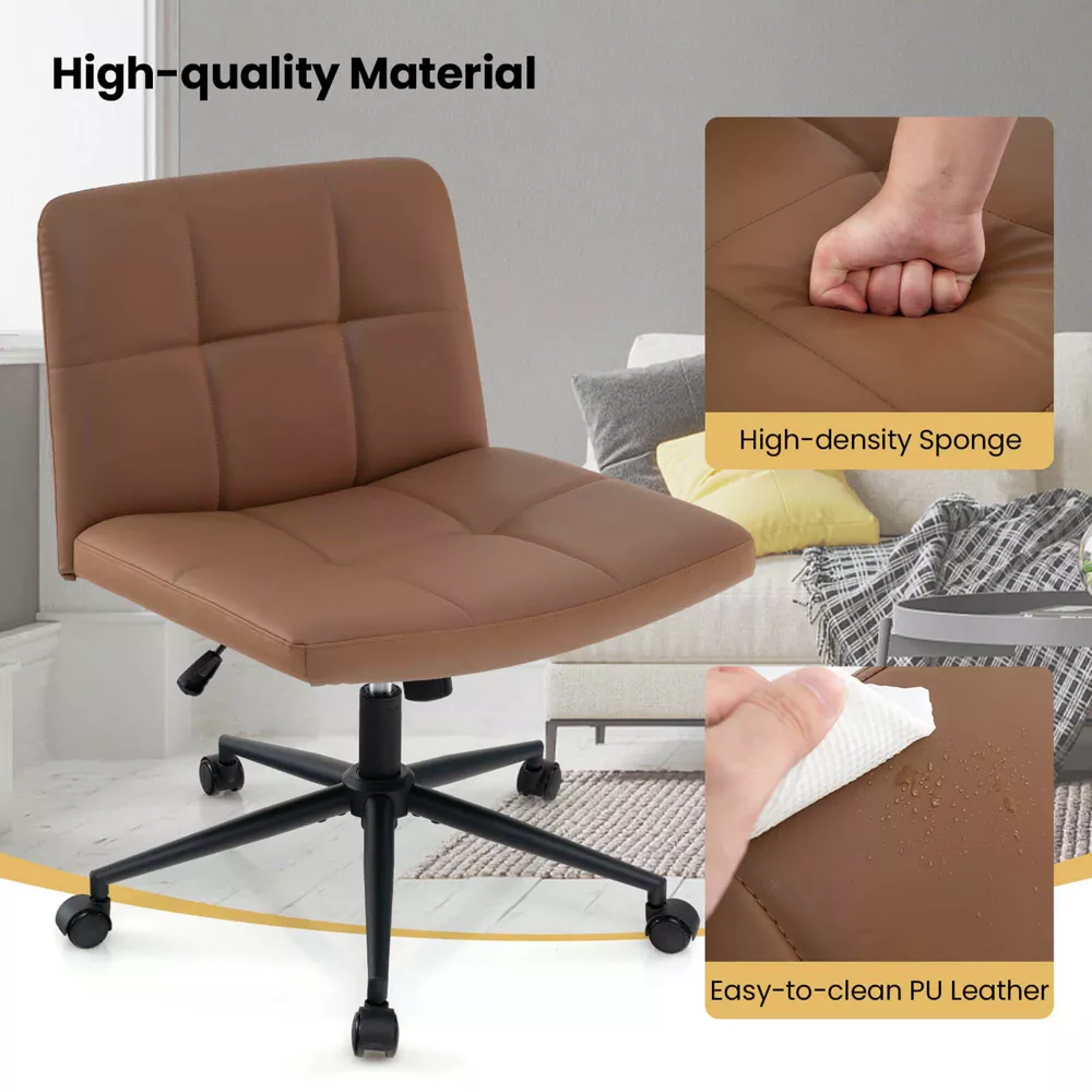 Criss Cross Chair with Wheels Oversized U-shaped Seat Wheels Beige/Brown - Image 4