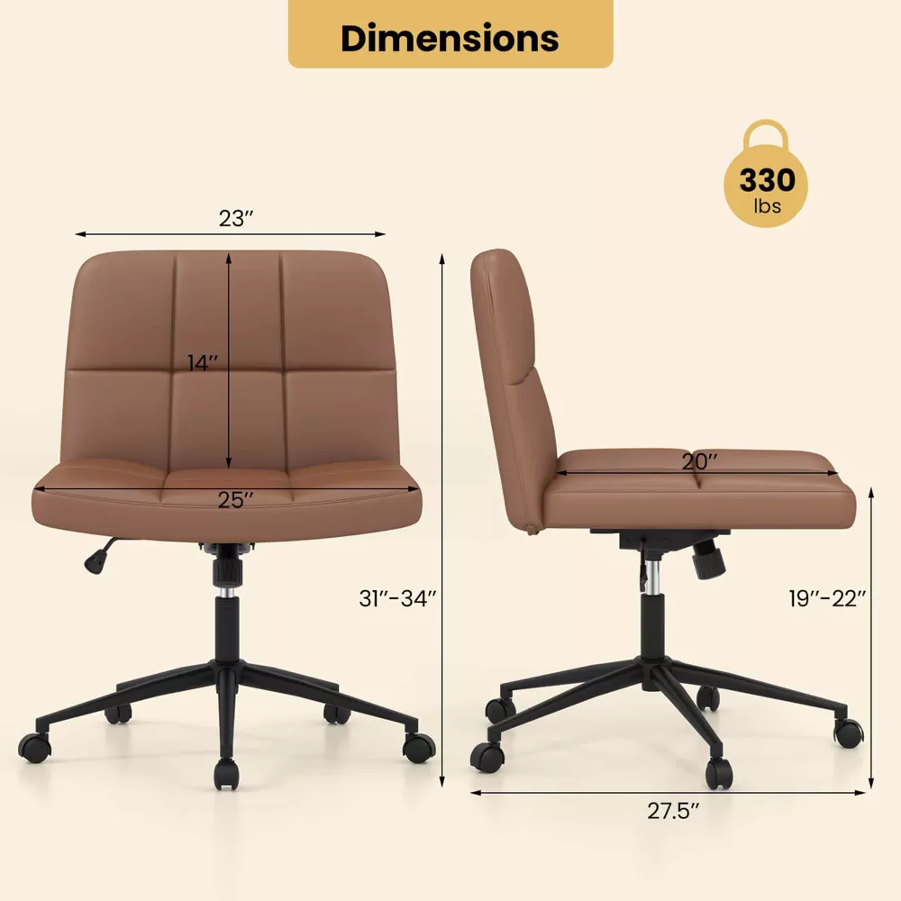Criss Cross Chair with Wheels Oversized U-shaped Seat Wheels Beige/Brown - Image 5