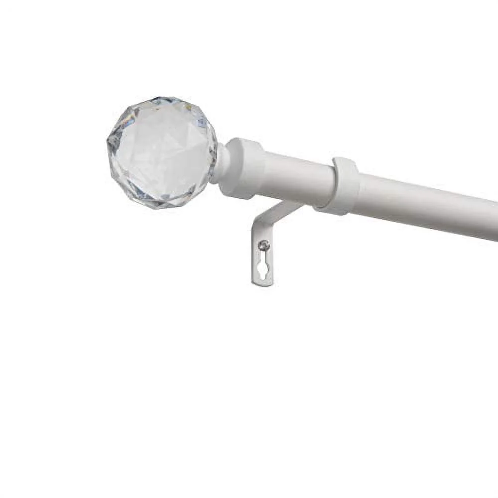Crystal Ball Curtain Rod and Coordinating Finial Set, Matte White, Adjustable - Image 2