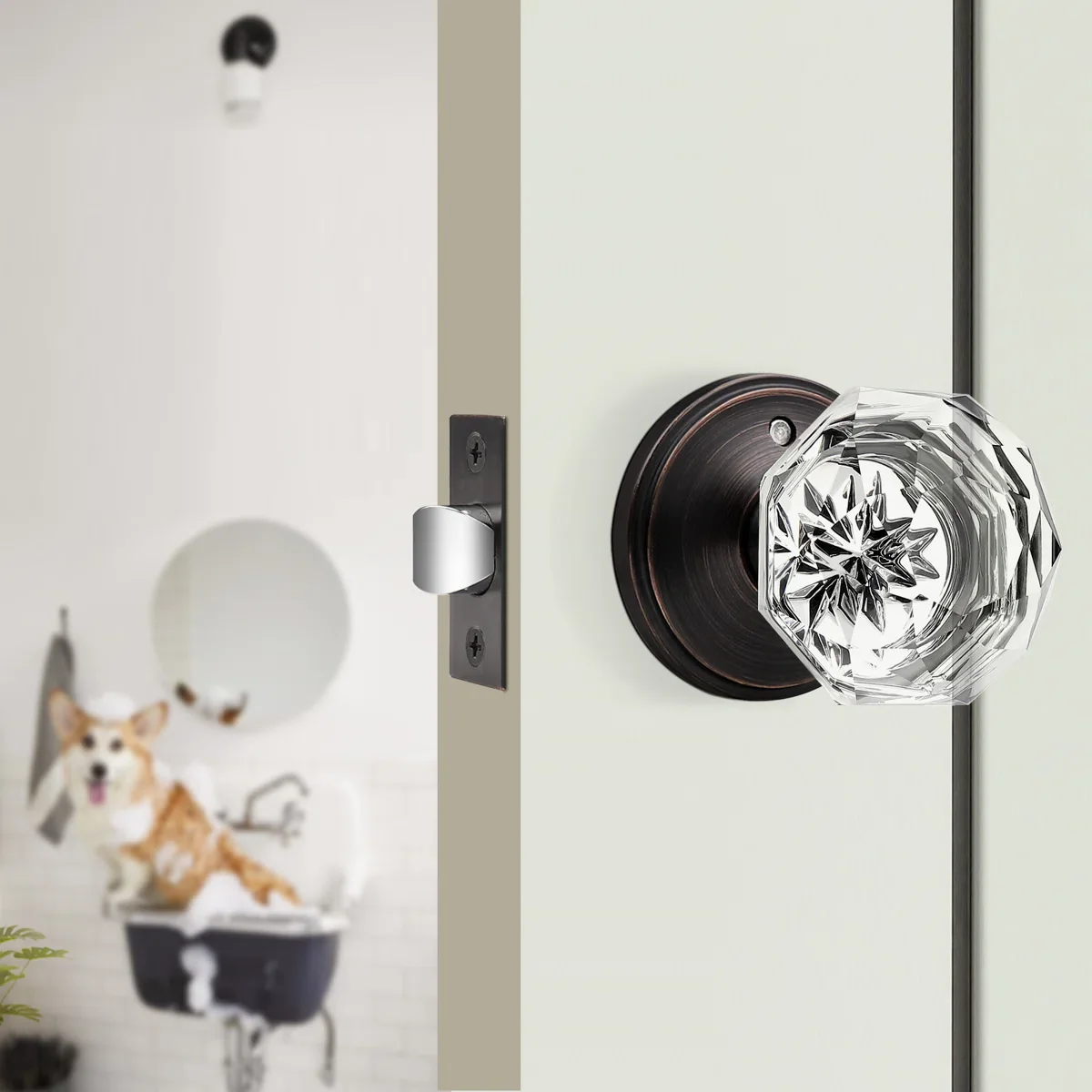 Crystal Privacy Door Knobs Keyless Lock with Round Rosette - Image 3