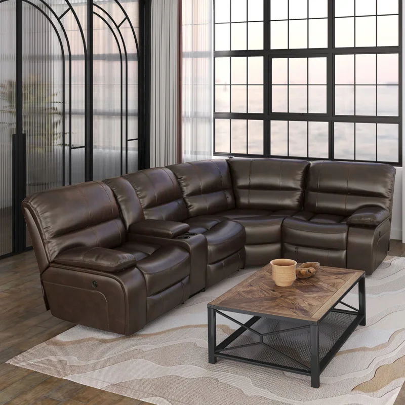 Culbreth 4-Piece Modern Fancy Faux Leather Power And Manual Reclining Sectional SHOWROOM ITEM
