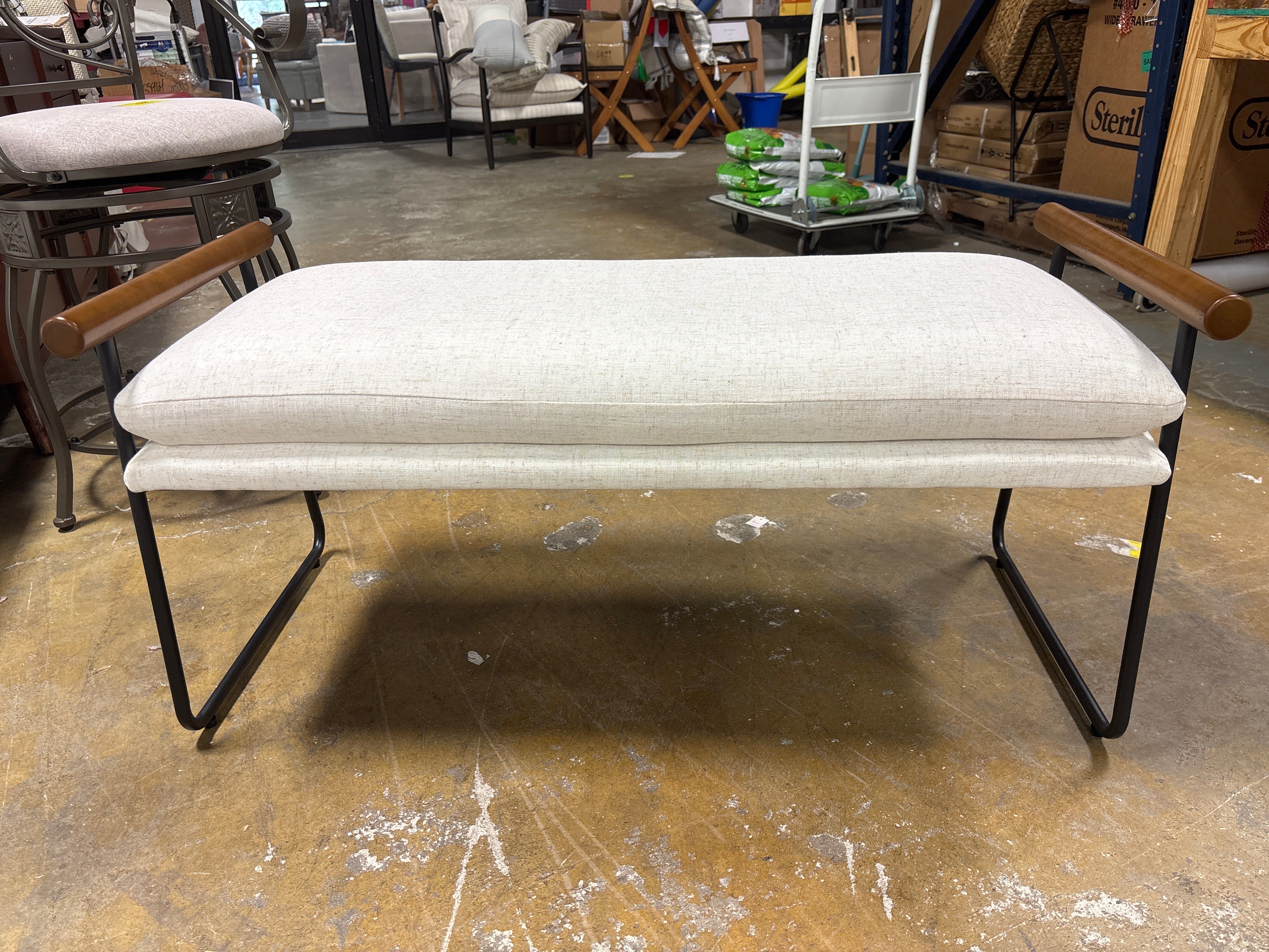Cushioned Metal & Wood Bench - Cream/Black SHOWROOM ITEM - Image 2