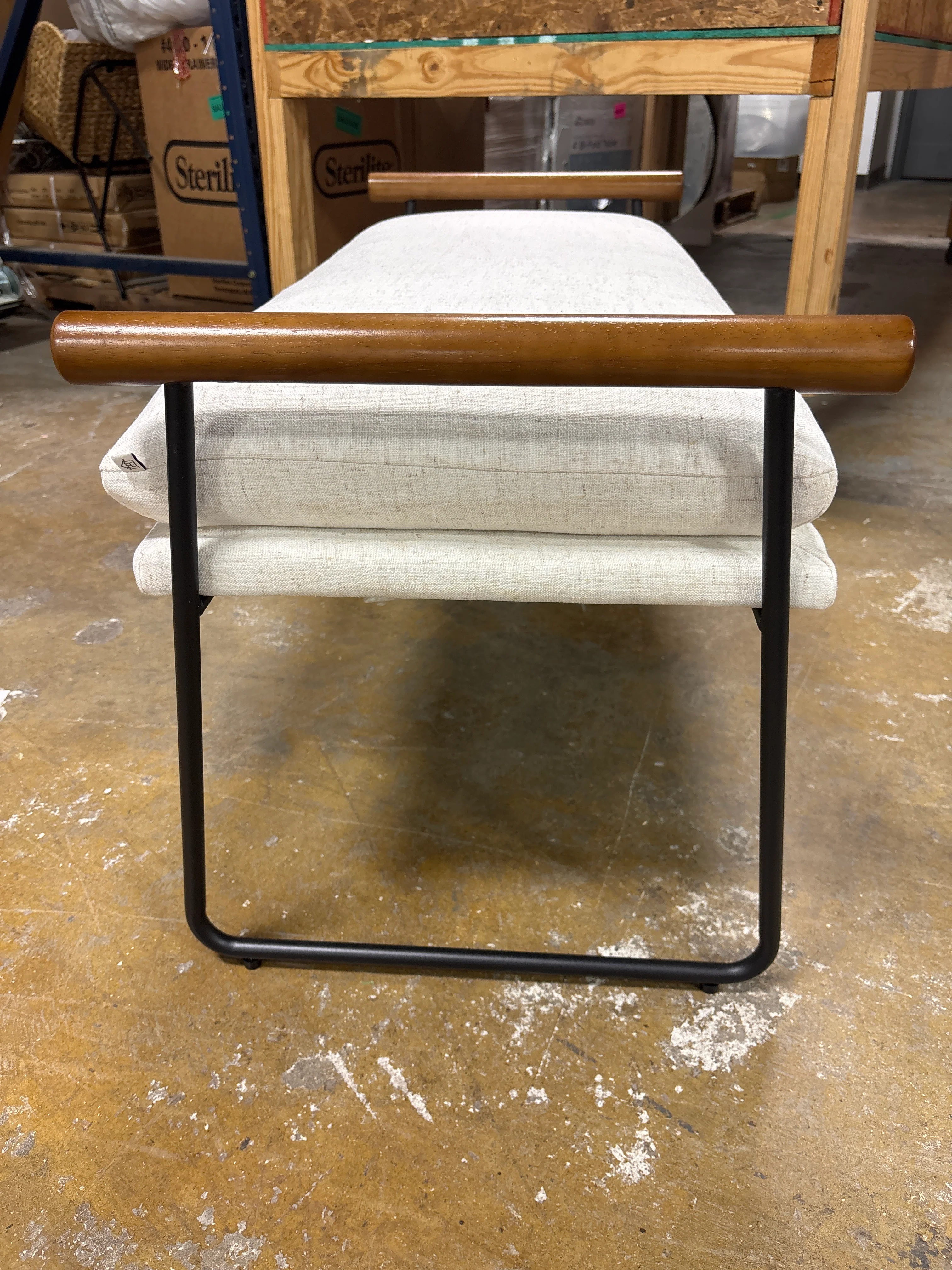 Cushioned Metal & Wood Bench - Cream/Black SHOWROOM ITEM - Image 3