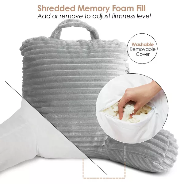 Cut Plush Striped Reading Pillow, Shredded Memory Foam with Arms - Image 2
