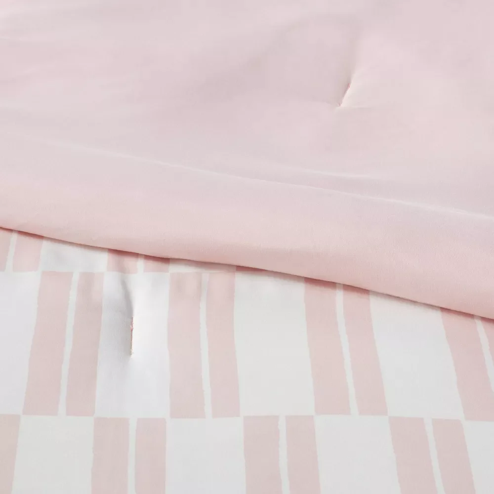 Dash Stripe Printed Microfiber Reversible Comforter & Sheets Set Ivory/Light Pink - Image 4