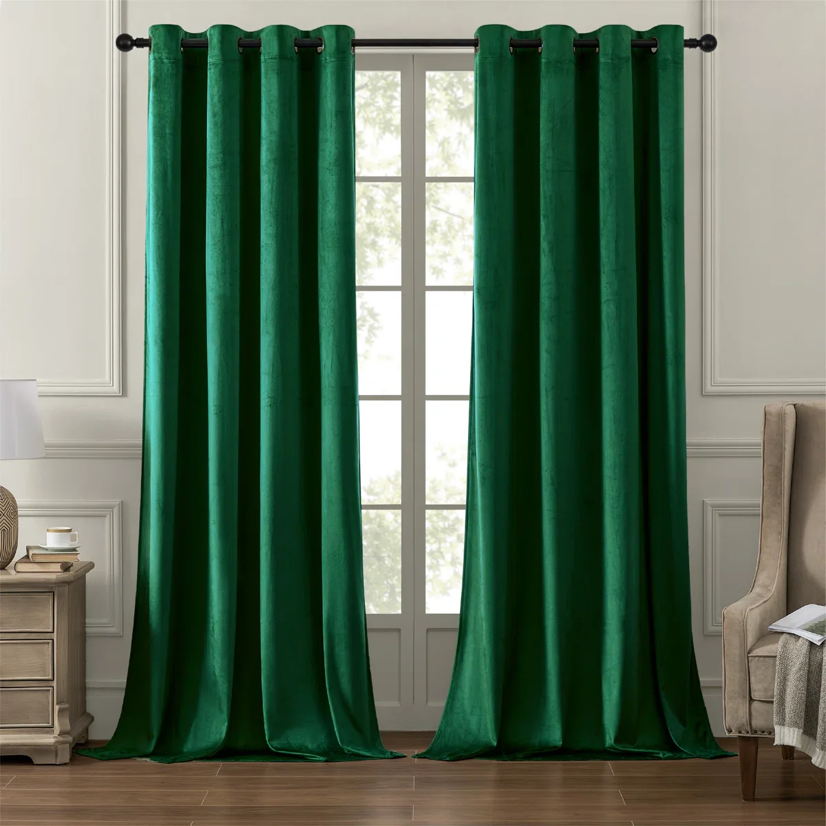 Deavion Velvet Solid Color Metal Grommets Room Darkening Curtain Panels (Set of 2) - Image 2