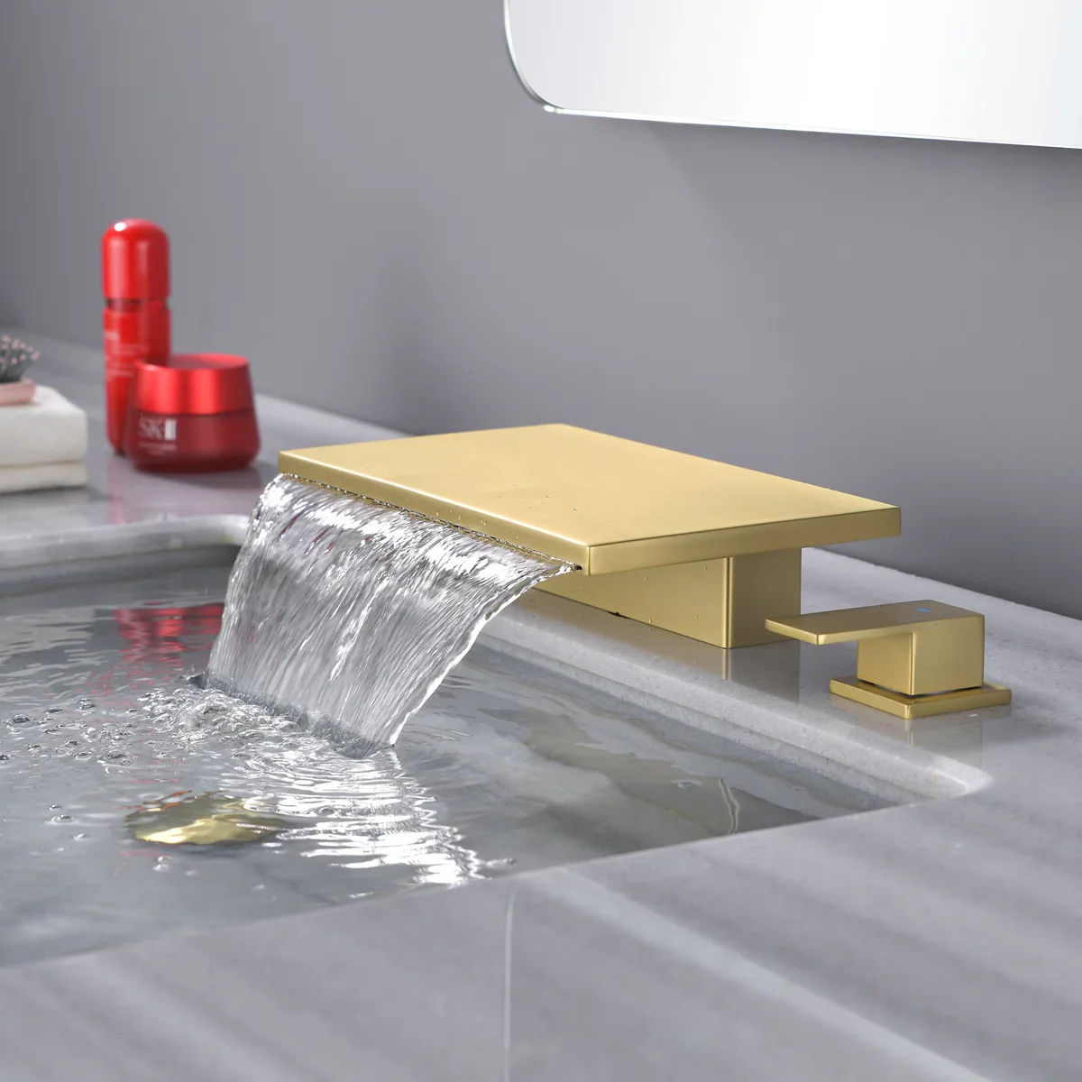Deck Mounted Waterfall Roman Tub Faucet 2 Handle Bathtub Faucet Set, - Image 3