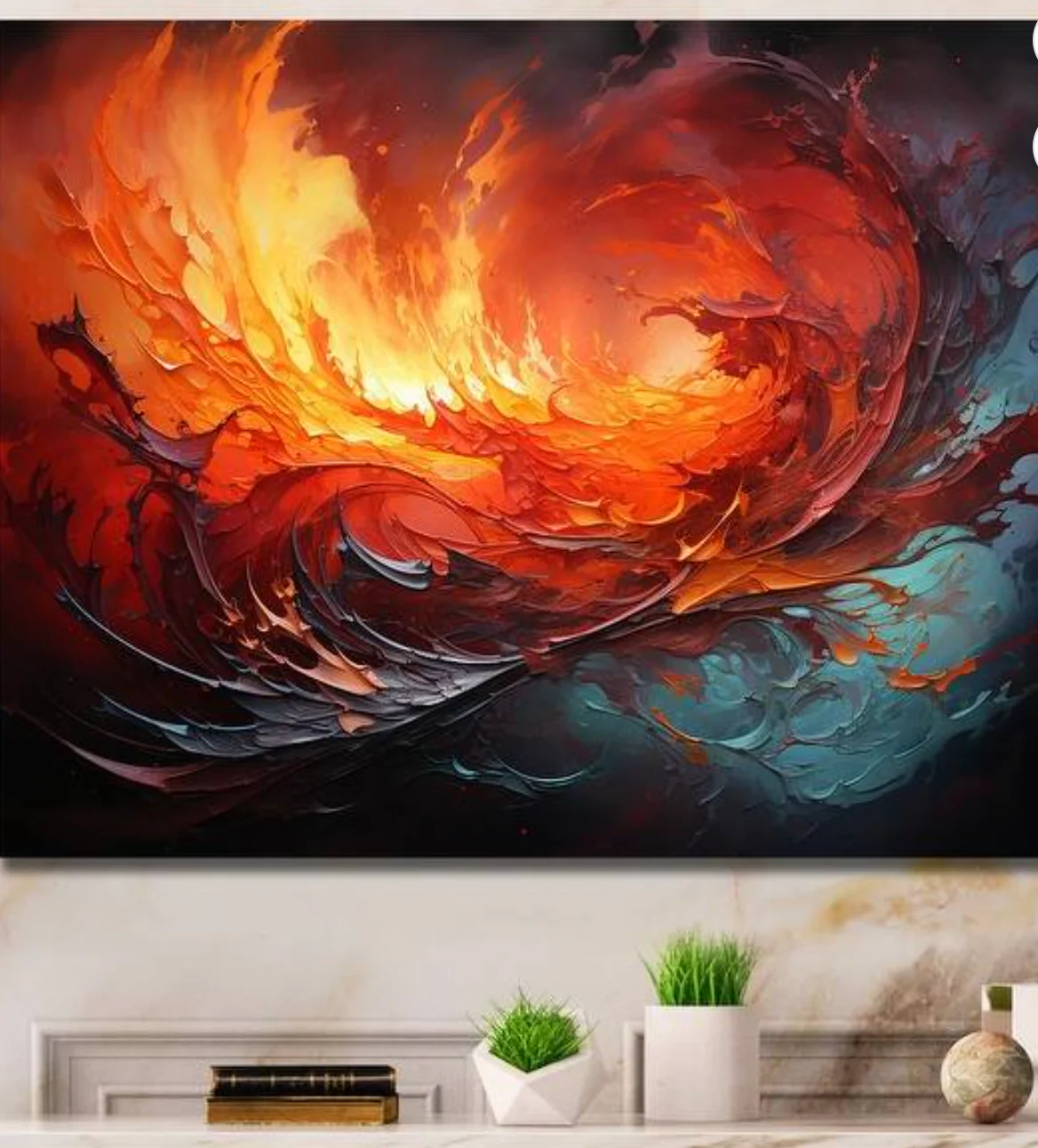 Designart "Abstract Red Firestorm Symphony " Drip Painting Wall Art SHOWROOM ITEM
