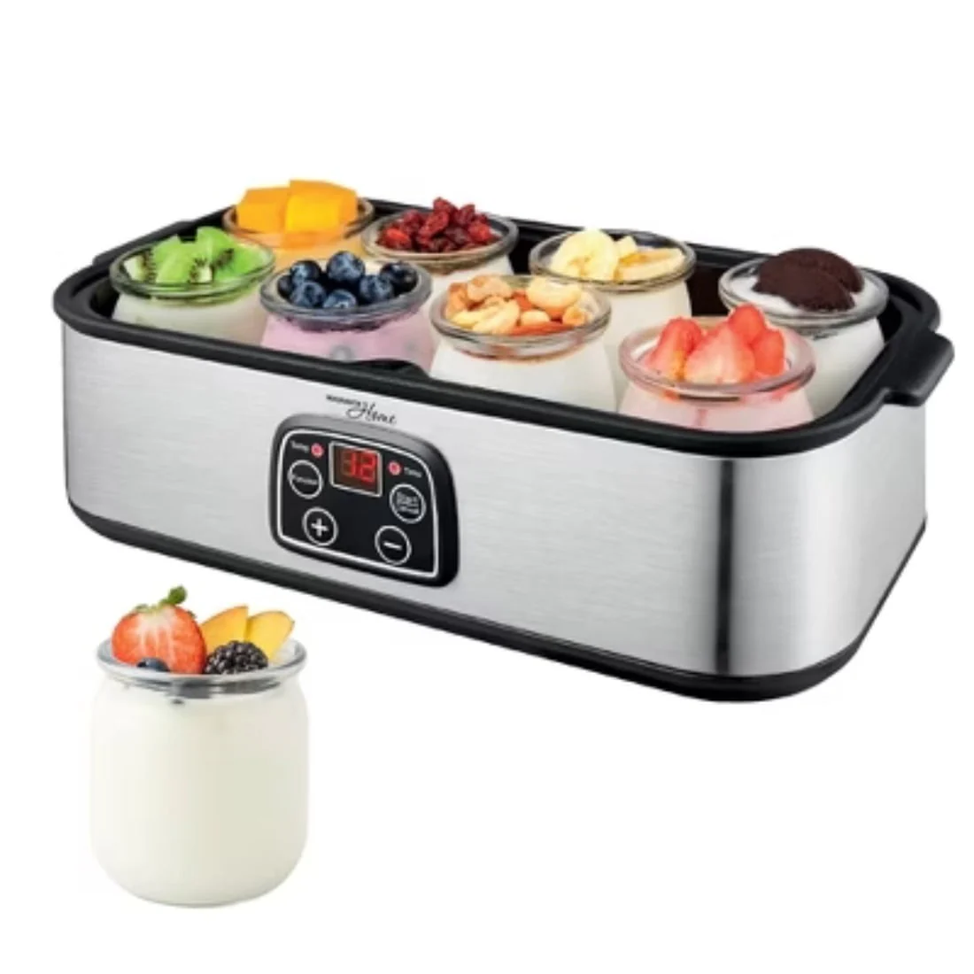 Digital Yogurt Maker with 8 Glass Jars, Stainless Steel, Precise Temperature & Timer Control