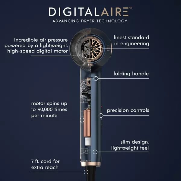 DigitalAIRE Folding Handle Hair Dryer - Blue - Image 3