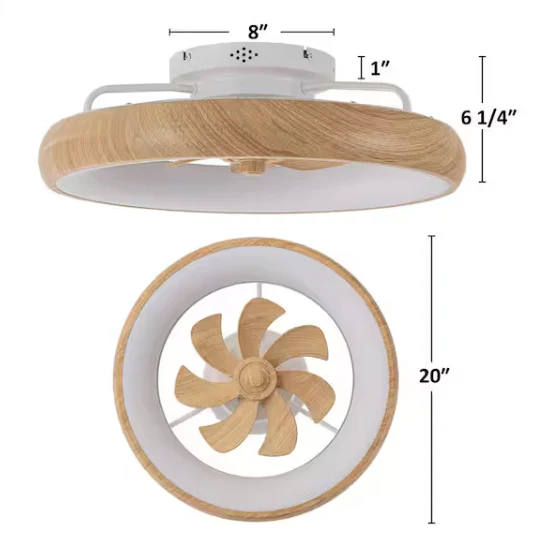 Dimmable Integrated LED RGB Smart Indoor Woodgrain Low Profile Ceiling Fan with Light, - Image 5
