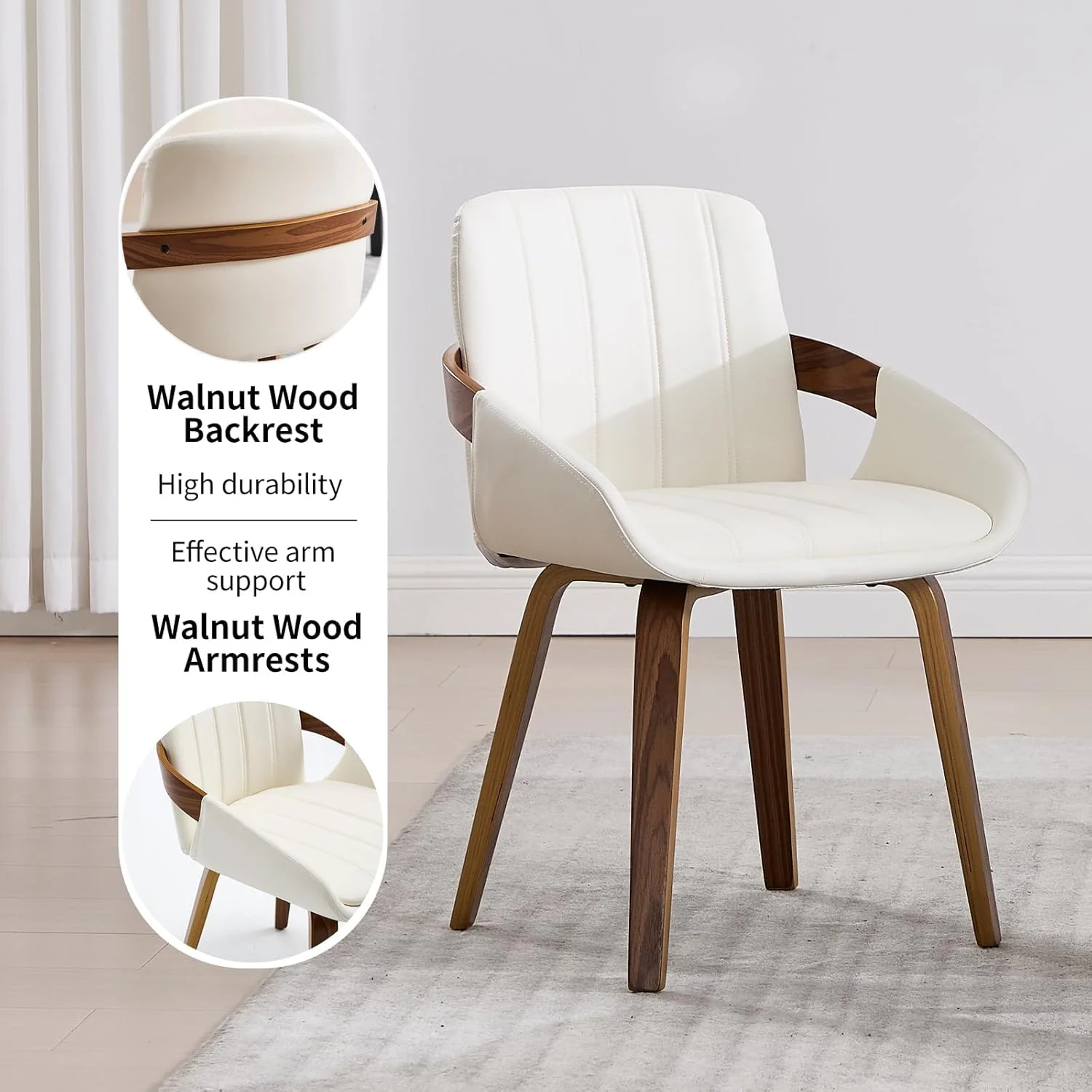1-Piece Dining Chairs, Mid Century Modern - White - Image 2