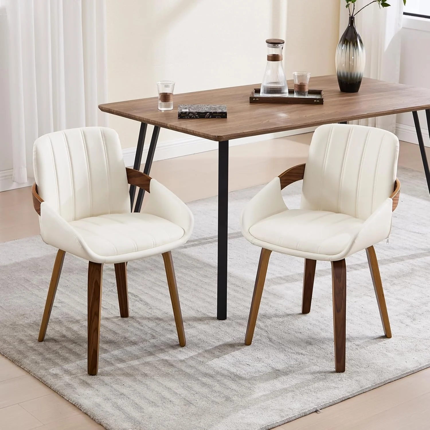 1-Piece Dining Chairs, Mid Century Modern - White - Image 3