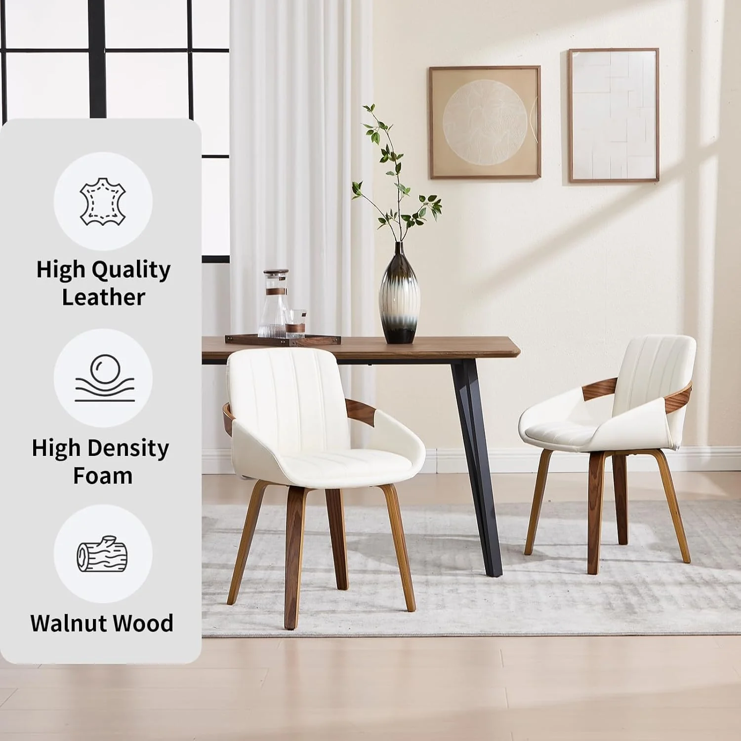 1-Piece Dining Chairs, Mid Century Modern - White - Image 4