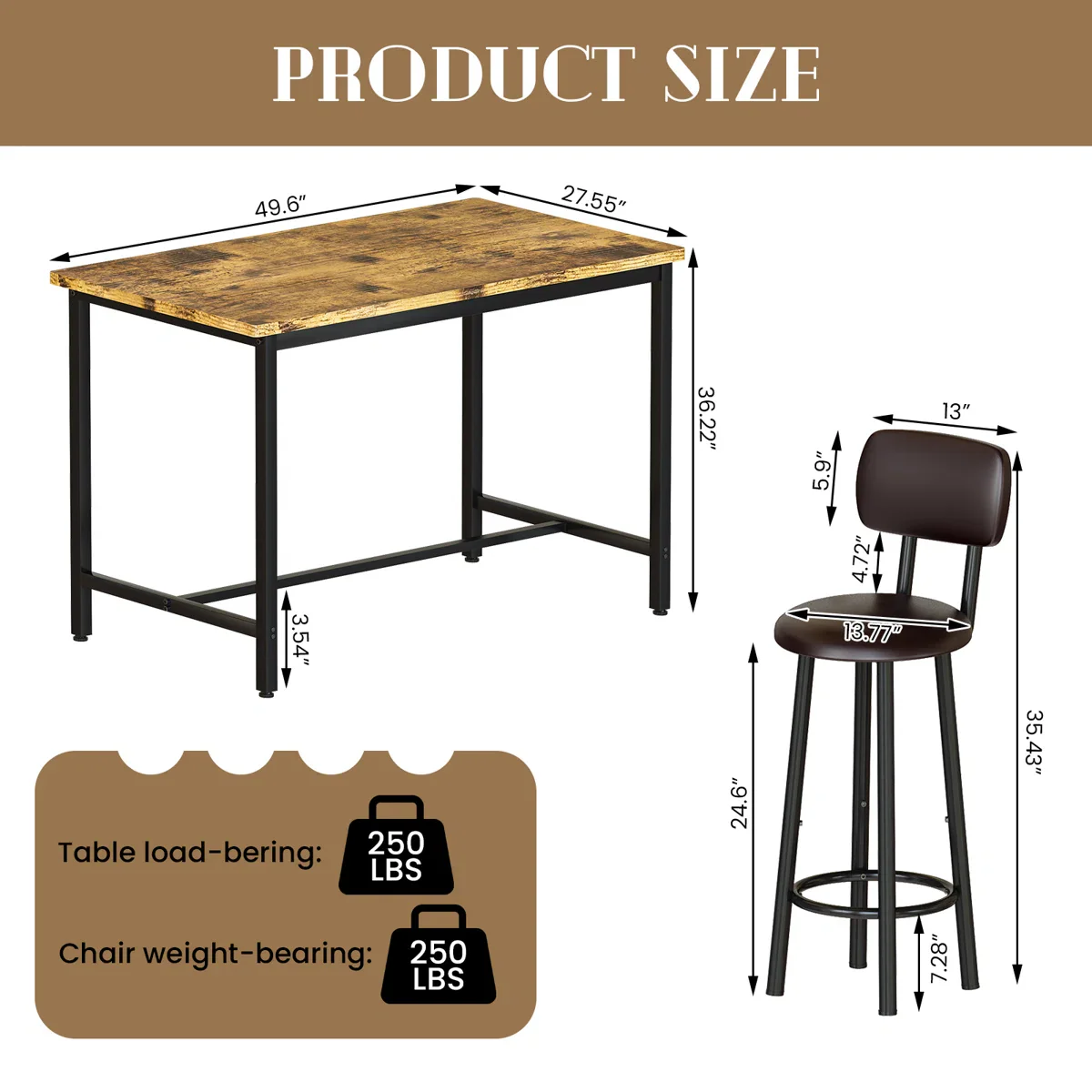 Dining Table Set For 6, 7-Piece Bar Table Set - Image 3