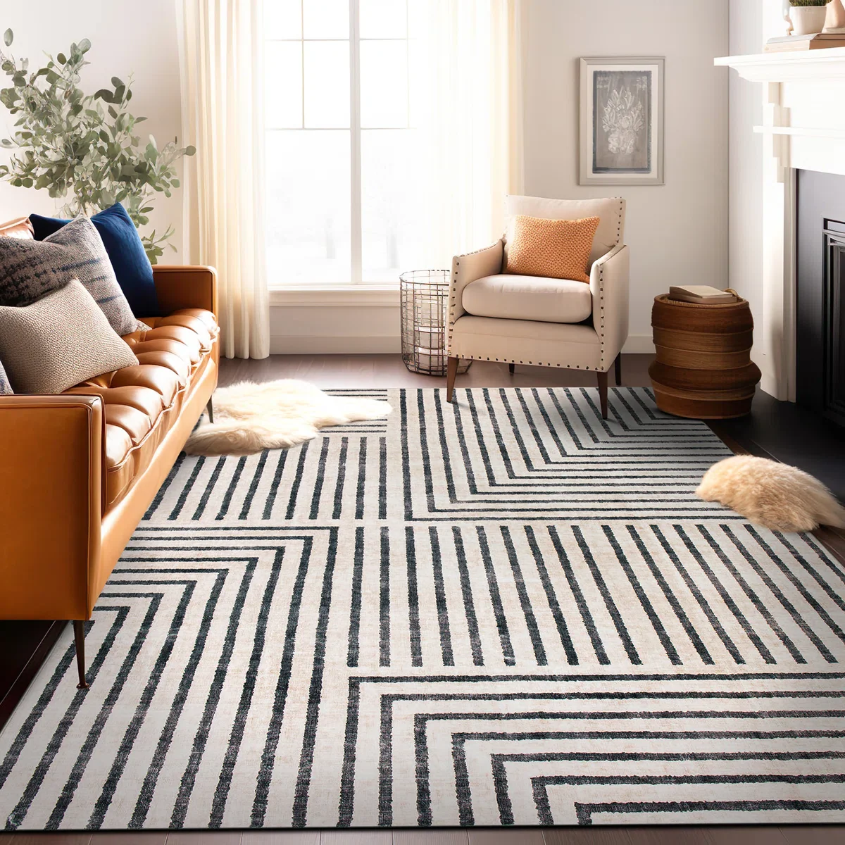 Distressed Bohemian Stripes Washable Non Slip Area Rug - Image 3