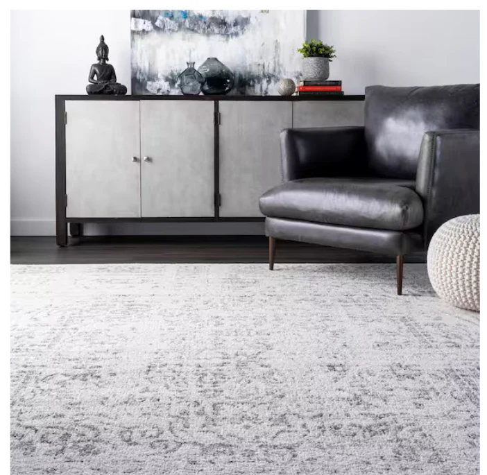 Distressed Persian Medallion Gray 6 ft. Square Rug - Image 5