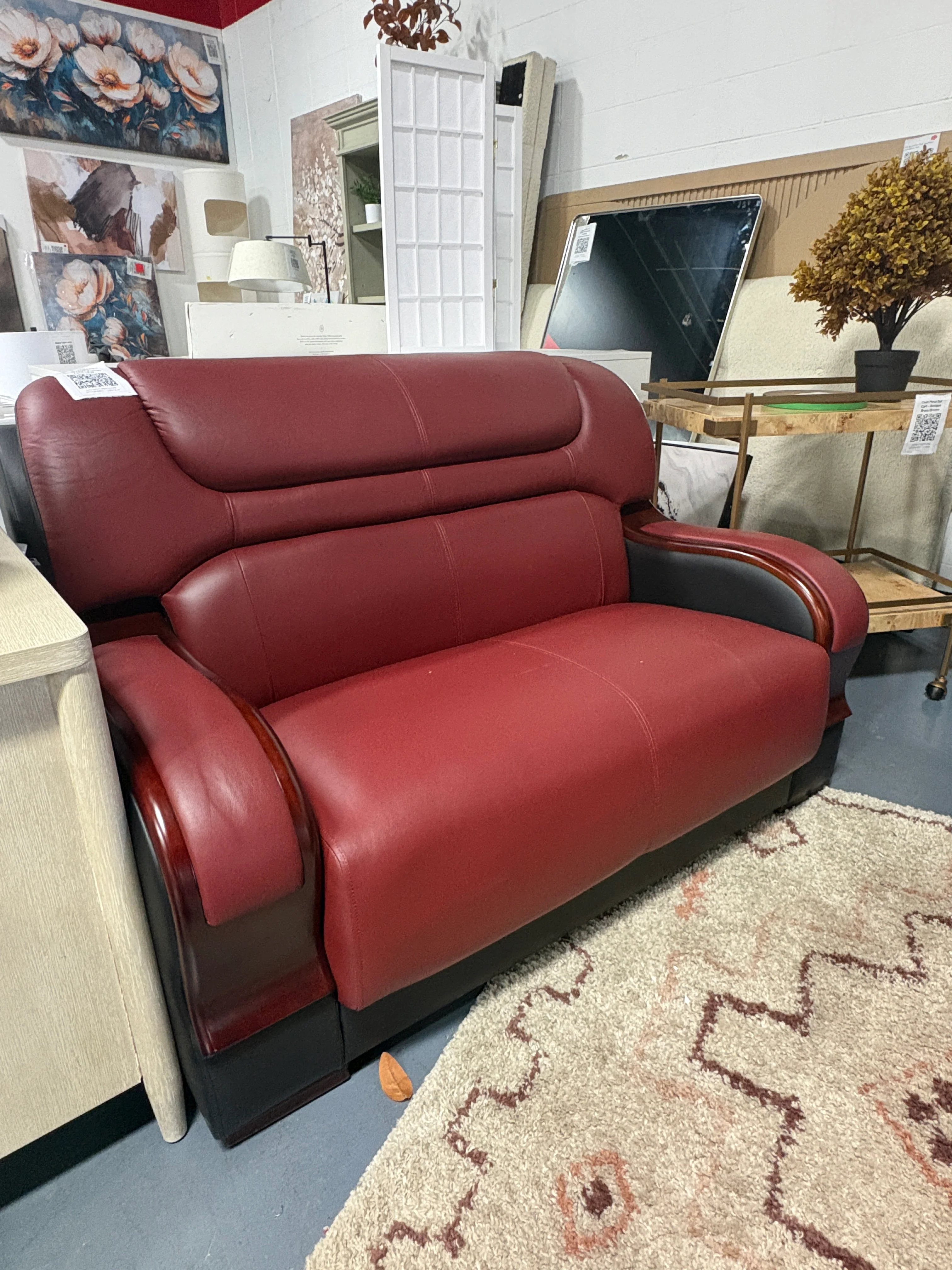 Diti 57" Wide Red Genuine Cowhide Leather Loveseat SHOWROOM ITEM