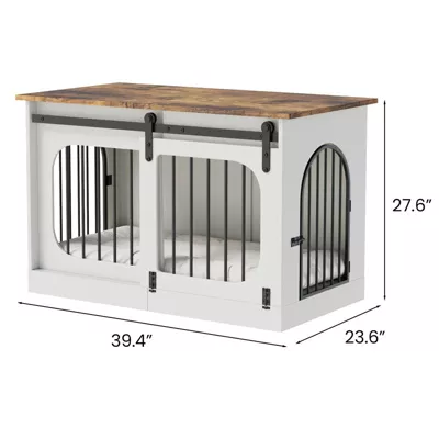 Dog Crate Furniture For Small & Medium Dogs, Heavy Duty Dog Crate For Dogs Indoor, Wooden Dog Kennel With Soft Cushion, White - Image 2
