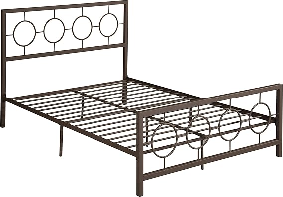 Doris Queen Geometric Platform Bed Frame Iron, Hammered Copper - Queen