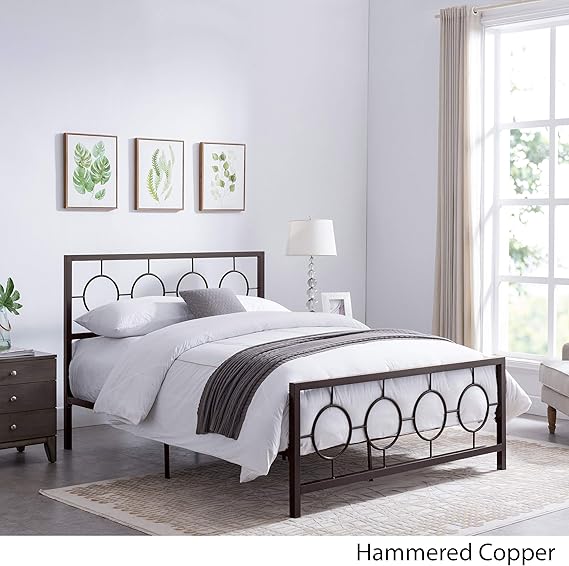 Doris Queen Geometric Platform Bed Frame Iron, Hammered Copper - Queen - Image 4