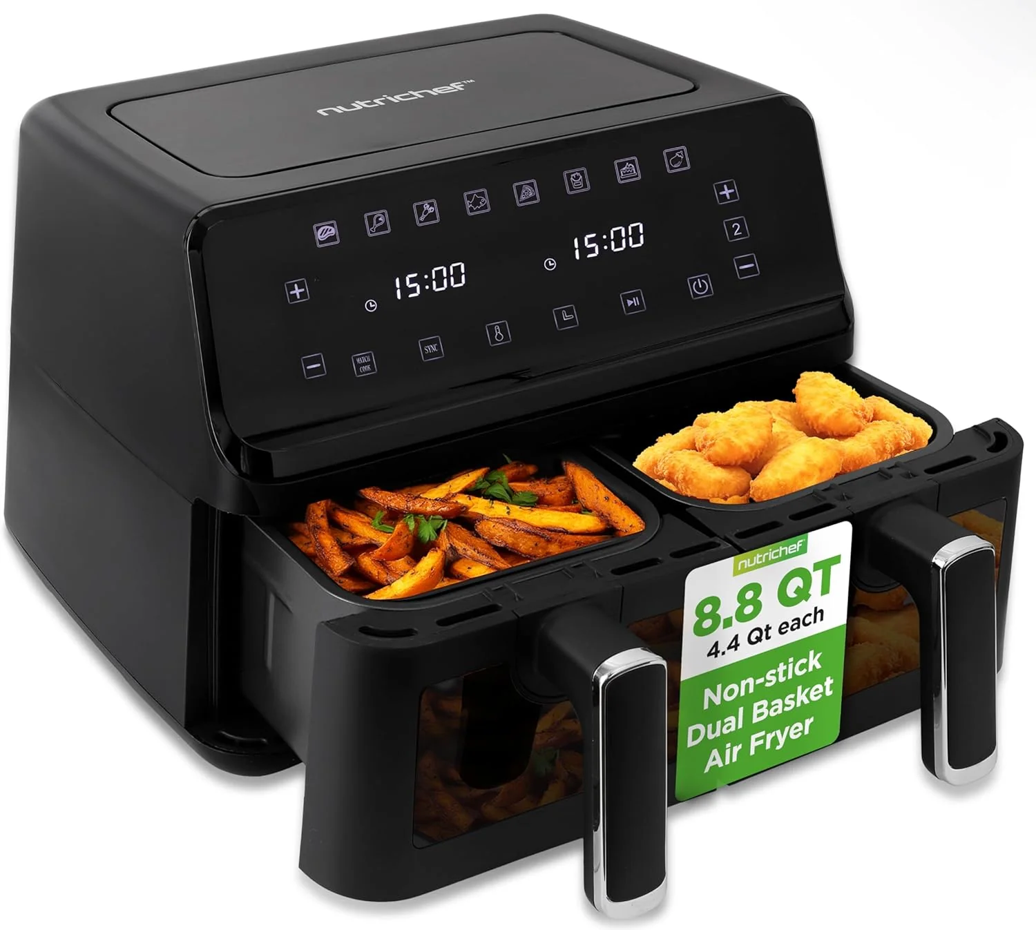 Double Basket Air Fryer Family Size Black