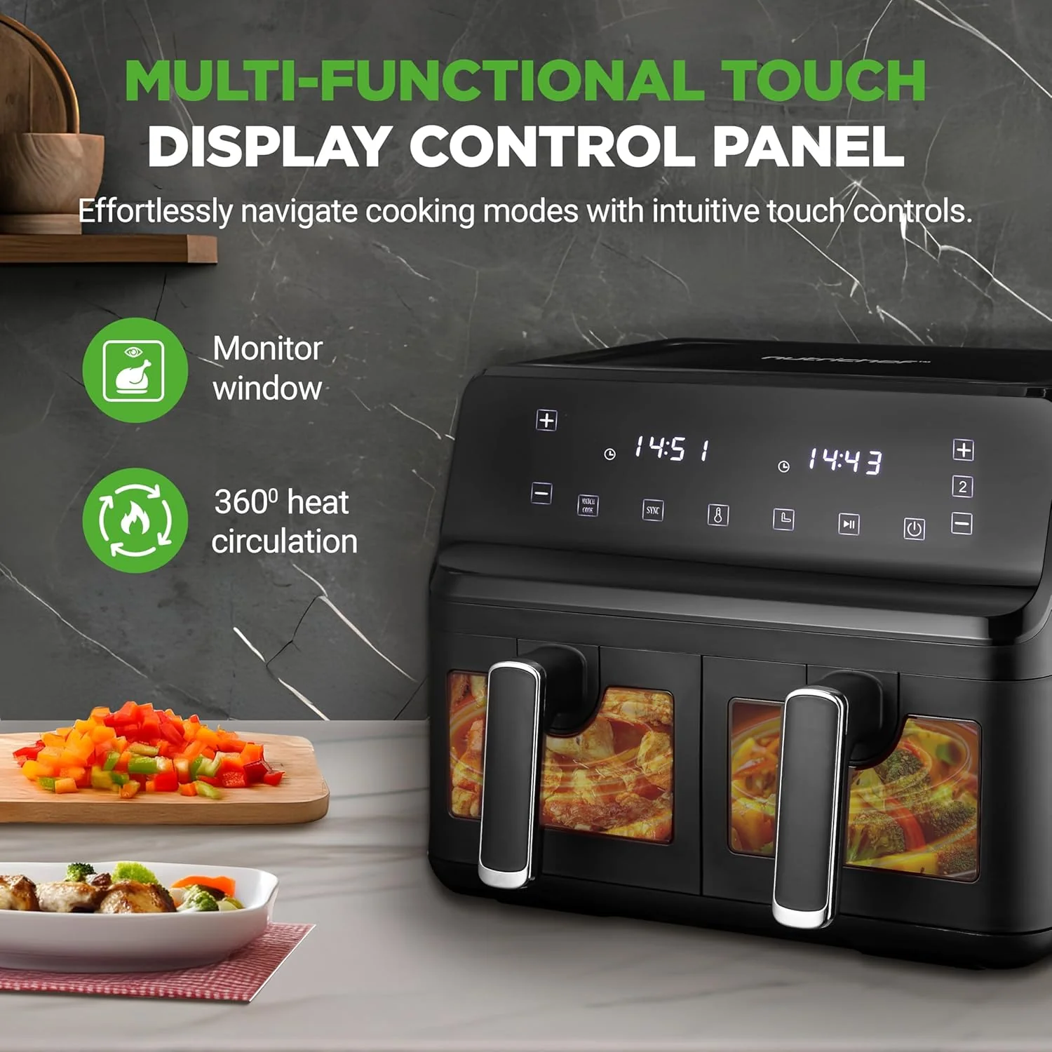 Double Basket Air Fryer Family Size Black - Image 2