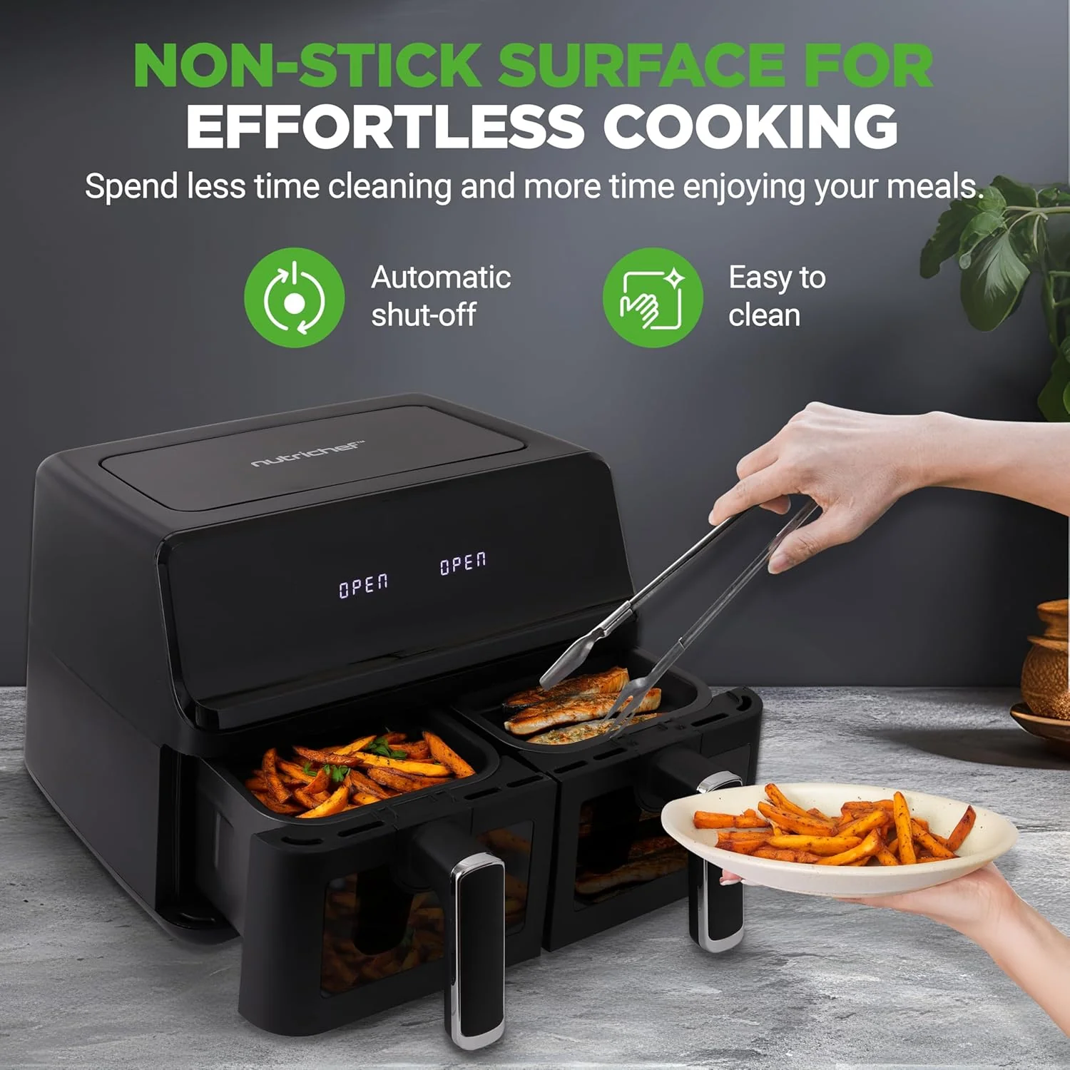 Double Basket Air Fryer Family Size Black - Image 3